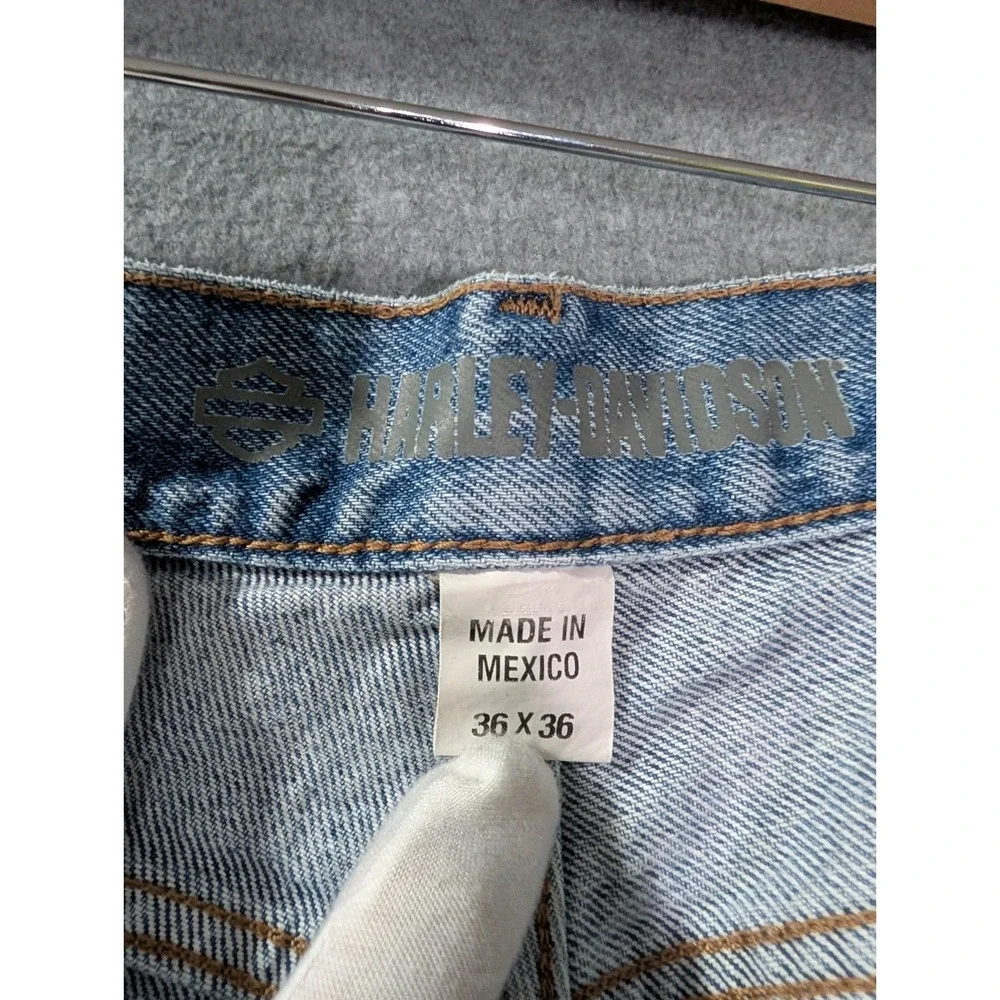 Harley-Davidson Straight Leg Jeans Men's 36x36 Light Wash Denim Biker